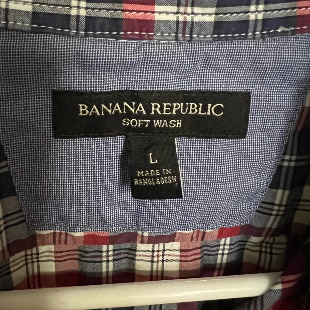 BANANA REPUBLIC Classic Soft Wash Plaid Button Down Shirt Red White Blue Men's L